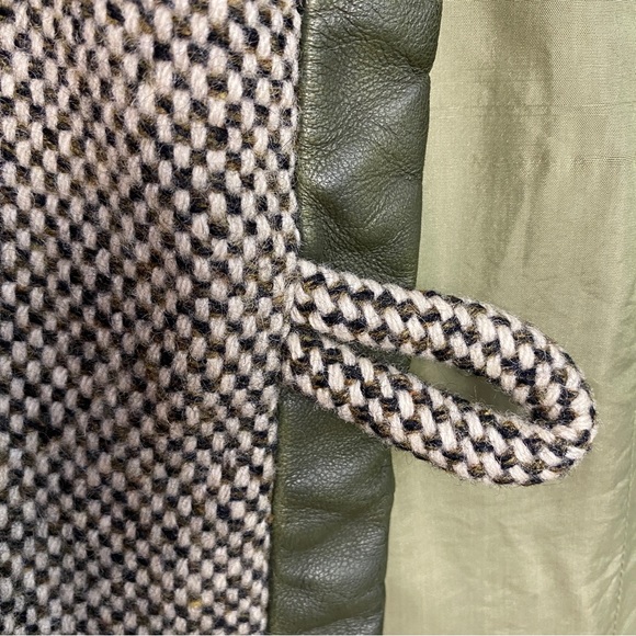 Vintage Green Wool Coat with Leather Details - Picture 5 of 7